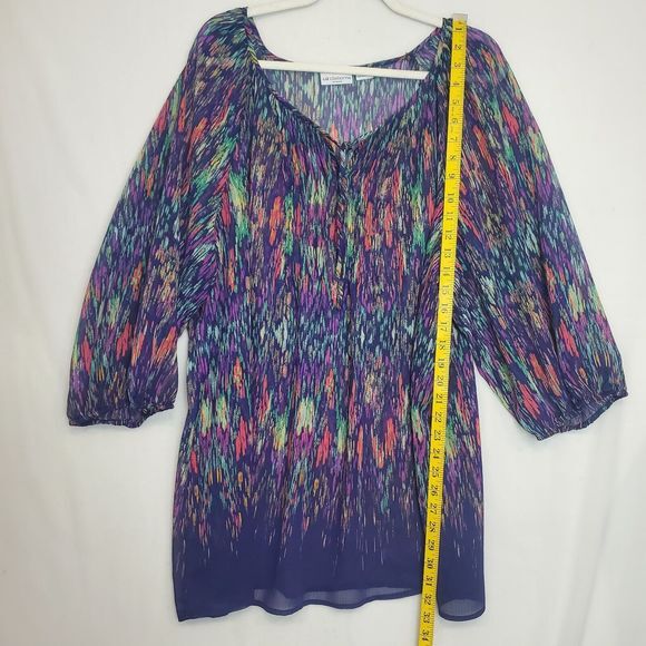 Liz‎ Claiborne Tunic Top Sheer Peasant Sleeve Multicolor Purple Women 3X Boho - Picture 3 of 8